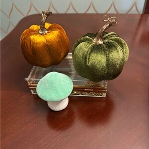 Velvet Pumpkins and Decorative Mushroom
